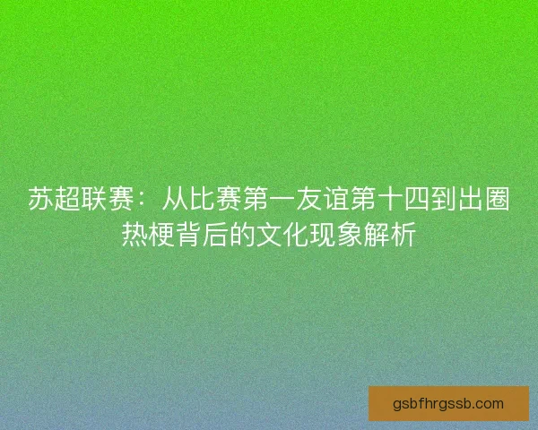 苏超联赛：从比赛第一友谊第十四到出圈热梗背后的文化现象解析